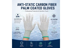 KEXING ESD Carbon Fiber Gloves PU Fingertip Coated Breathable Anti-slip Work Gloves For SMT Electronics Assembly Lab