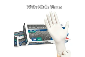 Factory Wholesale White Disposable Textured Fingertips Powder Free Nitrile Gloves Food Functions Disposable Nitrile Gloves