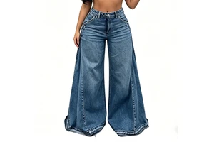 Women Loose Straight Leg Jeans Blue Washed Denim Trousers European American Streetwear Wholesale OEM ODM Custom