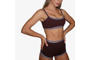OEM Custom High-Impact Two-Layer Sports Bras: Quick-Dry Checkered Gym Yoga Workout Fitness Sports Bras for Women