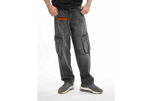 Top Trendy High Waist Casual Straight Denim Jeans Loose Wide-Leg Denim Trousers Utility Cargo Pocket Stonewashed Print Dark Pant