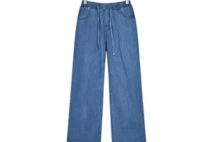Women's Casual Soft Denim Wide Leg Pants Elastic Waist Drawstring Loose Fit Trousers with Pockets