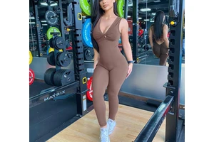 Backless Women'S Gym Clothes Running Training Jumpsuits Tight Leggings Yoga Pants Gymnastics Solid Color Sportswear