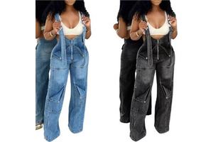 New Arrivals Women's High-Waisted Denim Overalls Loose Fit Vintage Autumn Casual Wide-Leg Demin Jeans Jumpsuit