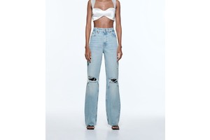 Women Casual Loose Ripped Denim Pants Distressed Wide Leg Jeans Ripped Wide Leg Jeans