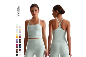 Women Flat Neck Crisscross Shoulder Straps Sling Fitness Wear Crop Top Girl High Strength Shockproof Sports Yoga Bra With Pads