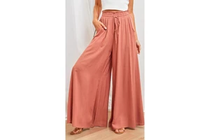 Ladies Elastic Waist Trousers Oem Custom Pattern Viscose Cotton Loose Wide Leg Pants Women Plus Size Women's Pants