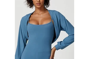 Gym Yoga Tops Long Sleeves Wraps Outdoor Fall French Shawl Lightweight Soft Comfortable 4 Way Stretch Elastic Fitness Yoga Top