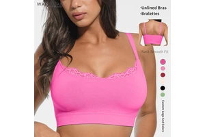 Hexin Wholesale In Stock Lace Everyday Comfort Bra Seamless Wire Free Deep Cup Hides Back Fat Bra Shapewear Bra For Women