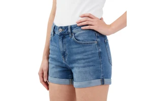 XUCHANG OEM Custom Logo High Quality High Waist 100% Cotton Wash Rolled Cuff Hem Jorts Manufacturer Women Denim Jeans Shorts