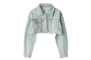 Top Trending Autumn Women Denim Jacket Gothic Skinny Ripped Short Coat Long Sleeve Streetwear Outerwear Jacquard Button Belt