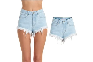 Women's High Waist Summer Denim Shorts Breathable Quick Dry Thigh-Raising Skinny England Style Stonewashed