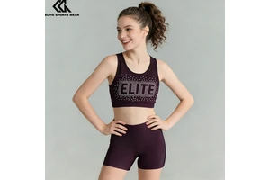 Purple Girls Kids Activewear for Dance Club Sporty High-waisted Shorts Color-blocked Sport Bra Top Fitness
