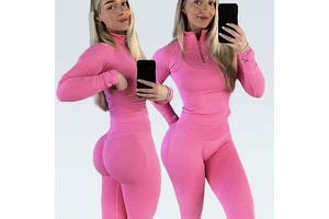 Workout Sets For Women 2 Piece Gym Sportswear Seamless Scrunch Butt Leggings And Long Sleeves Jacket Set With Half Zipper