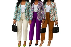 S-3XL Customization Large-size Fashion Women's Suit Set Office Dress Code Worsted Two Pieces Pants Set Blazer Suits Button