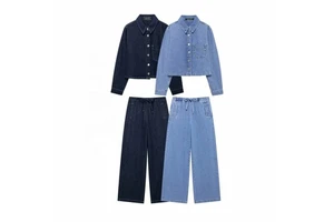 Wholesale Trade in and the United States Wind Women's Denim Shirt Jogging-style Pants 2 Piece Suit