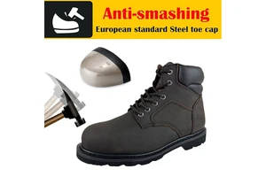 Steel Toe Goodyear Welt Safety Boots 6 Inch Brown Crazy-horse Cow Leather Shoes Factory Construction Mining Worker Footwear