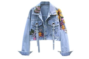 Plain Washed Casual Women Denim Jackets 100% Cotton Long Sleeve Washed Ladies Jacket With Customizable Fabric