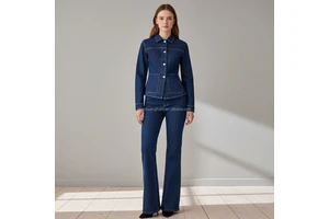 Custom Stretch Denim Suit Set for Women Flare Jeans Outings Outfit Ladies