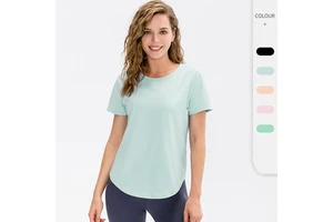 Custom Solid Yoga Sport Fitness Gym Training Breathable Moisture Wicking Women Loose Crop Top Short Sleeve T-shirt