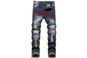 Men's Plus Size High Street Utility Baggy Jeans in Stonewashed Spring Season Embroidery Rivet Decor Hip Hop Style Waterproof