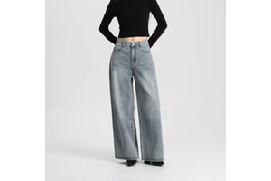 High Quality Women High Rise Loose Fit Wide Leg Casual Vintage Style Denim Trousers Daily Wear Stonewashed Cotton Quick Dry