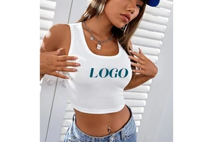 Custom Silk Screen Printing Logo Bodycon Rib Knit Tank Top Halter Crop Top High Quality Ribbed Women's Tank Tops