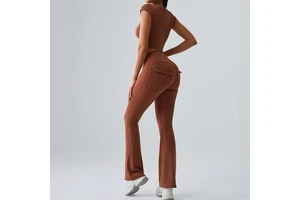 Cloud-Feel Breathable Yoga Set Women Solid Short-Sleeve Top Chest Pads High-Waisted 3-Piece Pilates Fitness Slightly Flared Yoga