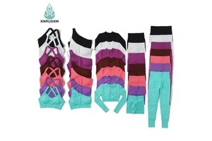 5 Piece Gym Seamless Clothing for Women Yoga Set Fitness Long Sleeve Crop Top and High Waist Leggings Workout Seamless Yoga Set