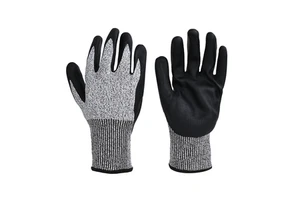 Logo Custom Breathable Nitrile Foam Coating Anti-cut Gray HPPE Black Level 5 Knife Resistant Safety Working Gloves
