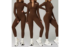 2025 Half Zipper Long Sleeve Ropa Deportiva Mujer Yoga Bodysuit Breathable Gym Wear Women Quick Dry Sportswear Fitness Jumpsuit