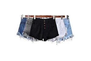 Plus Size High Quality Women Summer Wide Leg Shorts Beggar Raw Edge Hot Shorts Blue Black Gray Ripped Out Breasted Denim Shorts