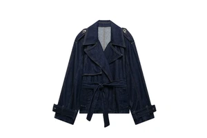 Spring 2026 Women's Denim Trench Coat Belted Long Jean Jacket Vintage Embroidered Casual Outerwear Custom Logo Plus Size Fashion