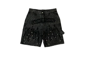 Denim Jorts Y2k Manufacturer Custom Black Rhinestone Jeans Denim Shorts Men