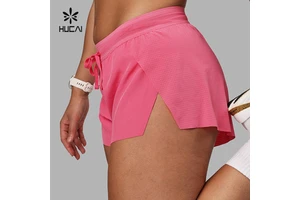 HUCAI Custom Sportswear Drawstring Lightweight Relaxed Fit Split Hem Active Athletic Workout Running Gym Shorts Women