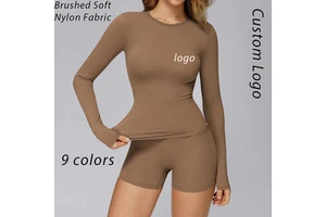 Autumn Winter Brushed Long Sleeve Yoga Top Women Slim Fit High Elastic Pilates Fitness Workout Athletic Sports Crop Tops