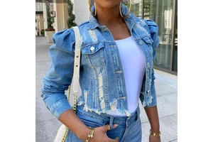 Ready Ship 2025 Women's Fashion Casual Reversible Quilted Jean JacketCrop Ripped Design for Club Outings