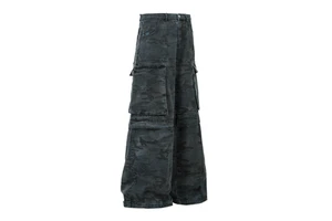 High Street Hipster Plus Size Men's Distressed Jeans Unique Punk Tie-Dye Camouflage Cargo Pants Straight Print High Pocket Waist
