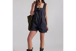 Women's Denim Overalls Jumpsuit Solid Color Mid Waist Regular Fit Breathable Cotton Summer Casual Style With Button Jumpsuit