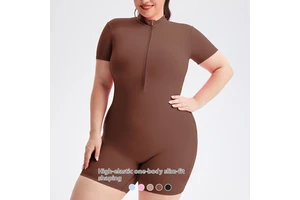Cross-Border Nude Sports Jumpsuit Plus Size High Elastic Quick-Drying Fitness Yoga Outer Wear Short-Sleeved Sports