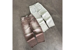 Men's Trendy Cool 9-inch Slimming Pants Korean-Style Customizable Denim Fabric Solid Color Wash Straight Casual Summer Autumn