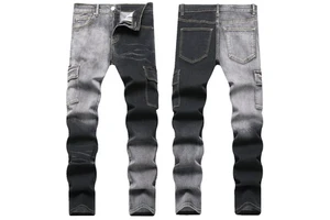 European American Men's Cowboy Pants with Paisley Pattern Y2K Style Straight Tube Slim Fit Black Grey Contrast for Foreign Trade