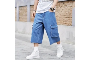 Men's Casual Multi-pocket Denim Shorts Fashion Loose Cargo Jean Shorts for Men