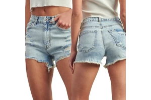 Women's Denim Shorts 2023 New High-waist Casual Regular Fit Breathable Eco-Friendly 100% Cotton Elastic Waist Wide-leg Jeans