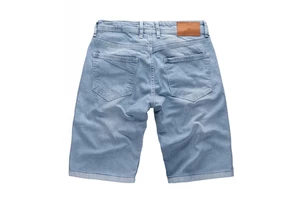 Exoro Men's Mid Waist Denim Shorts Frayed Hem Summer Vintage Formal Light Blue Cotton Straight Leg Medium Wash Quick Dry