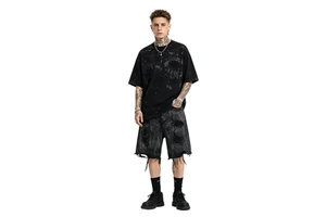 Washed Destroyed Deconstructed Loose Black Denim Shorts Designer Custom Sports Men's Shorts De Hombre Running Set