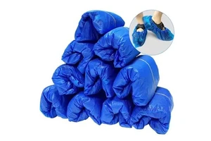 Blue CPE Shoe Covers With Embossed Anti Slip Sole And High Elastic Band Keep Feet Secure While Walking