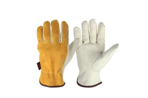 Men's Driver Style Work Gloves Yellow Pig Split Leather Anti-Slip Function