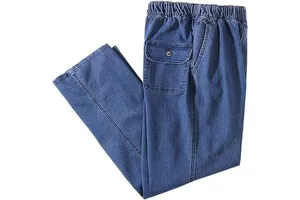 Men's Vintage Winter Elastic Waist Loose Fit Denim Jeans Casual Straight Solid Color Stretch Trousers Daily Outdoor Streetwear