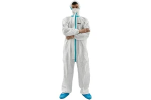 Junlong Disposable Cleanroom Waterproof Anti-Static Microporous Protection Coverall with Tape Level C Protection